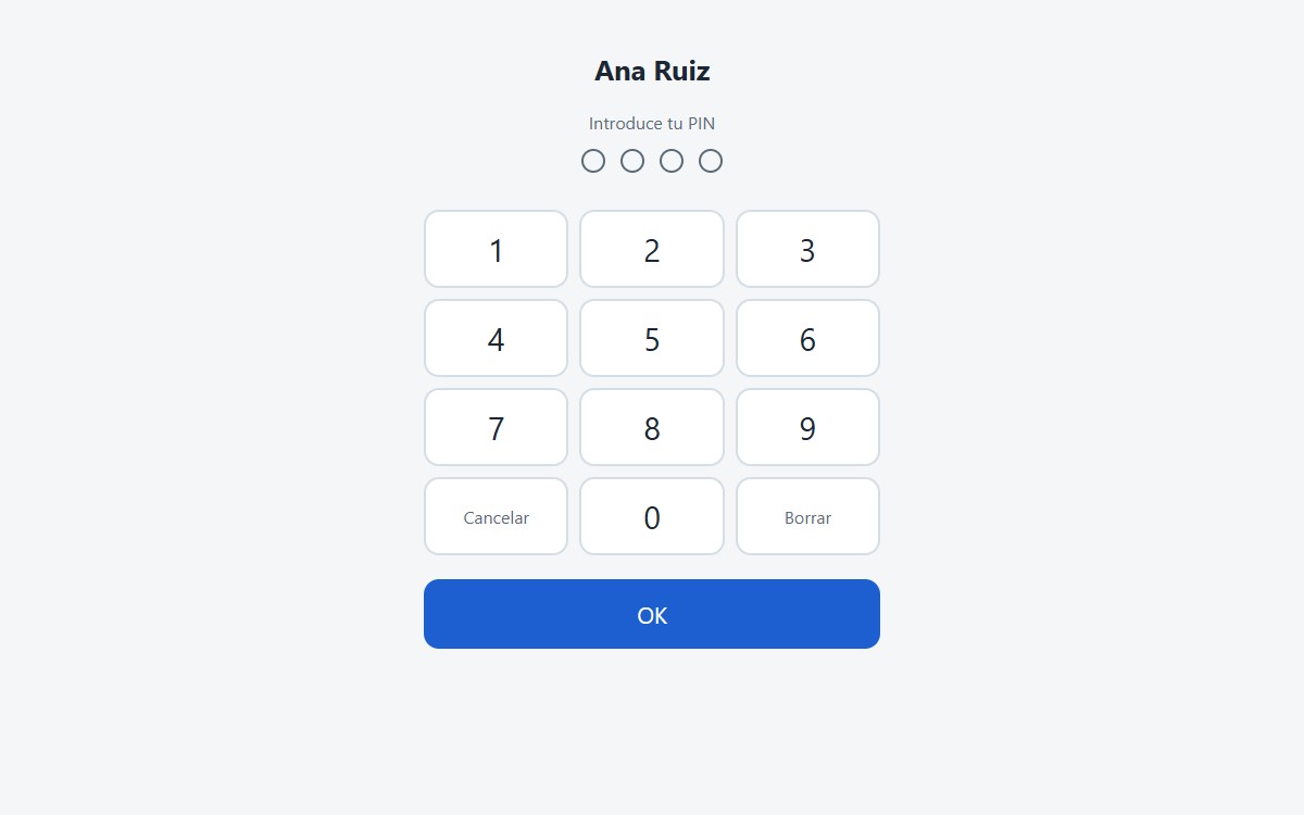 Teclado para escribir el PIN personal en el kiosco
