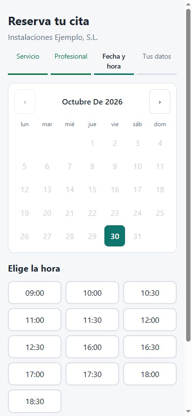 Calendario y horas libres de un profesional en el móvil