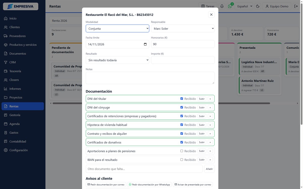 Declaración de la Renta con su documentación y avisos al cliente