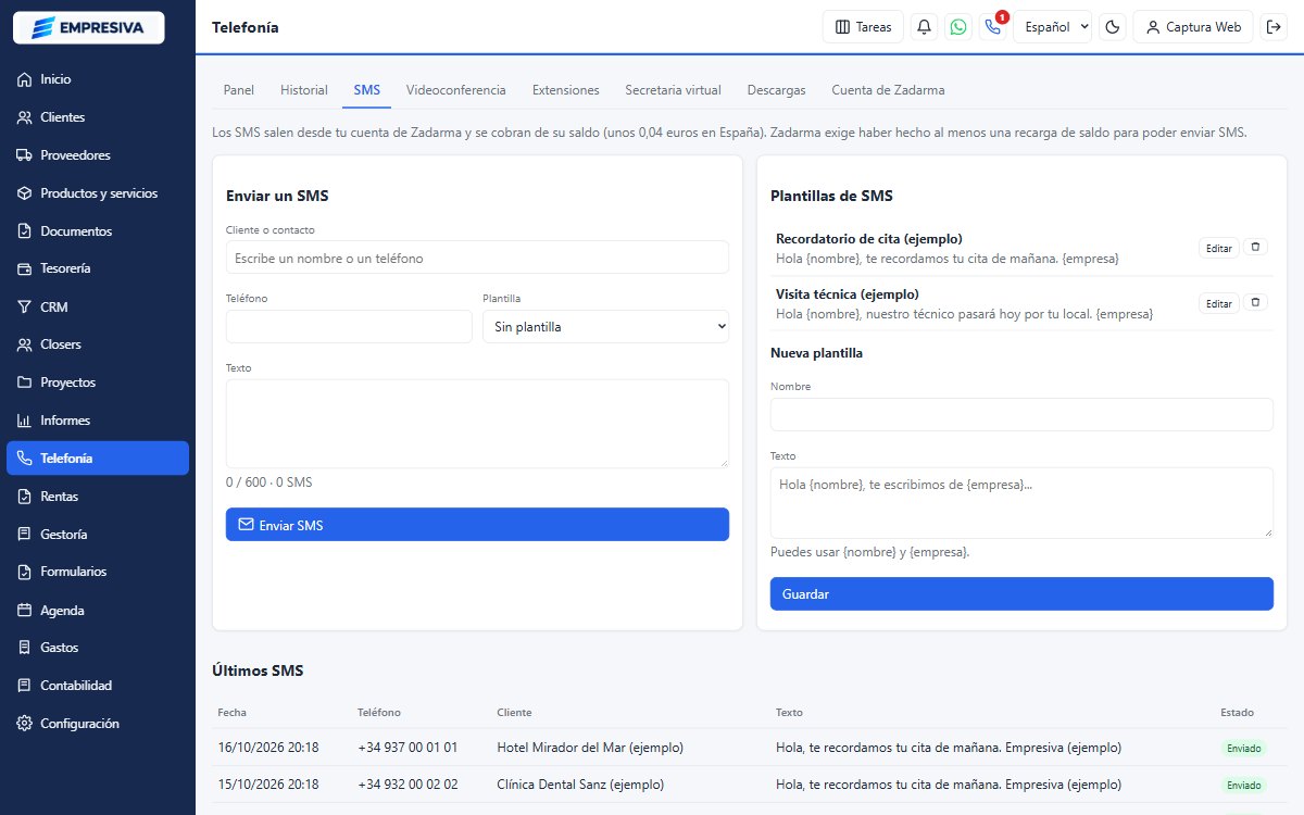 Envío de SMS con plantillas y registro de los últimos mensajes